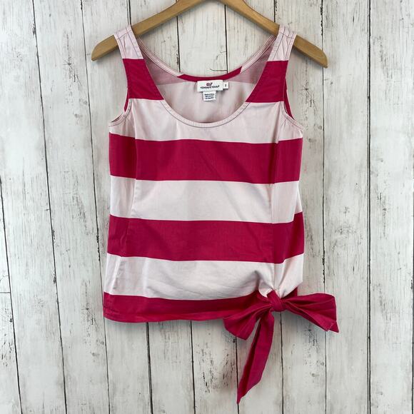Vineyard Vines Pink White Striped Cotton Tie-Hem Scoop Neck Tank Top Bow Size 2 - Picture 1 of 7